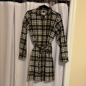 LOFT Black and Tan Plaid Dress